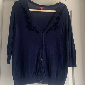 Size XXL navy blue cardigan with ribbon detail